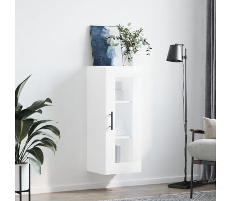 vidaXL Dulap montat pe perete, alb extralucios, 34,5x34x90 cm
