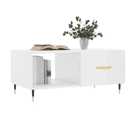 vidaXL Table basse Blanc brillant 90x50x40 cm Bois d'ing&eacute;nierie