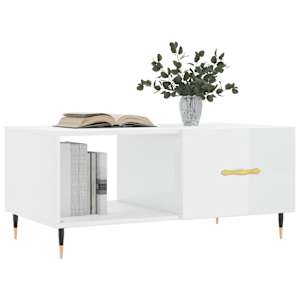 vidaXL Table basse Blanc brillant 90x50x40 cm Bois d'ing&eacute;nierie