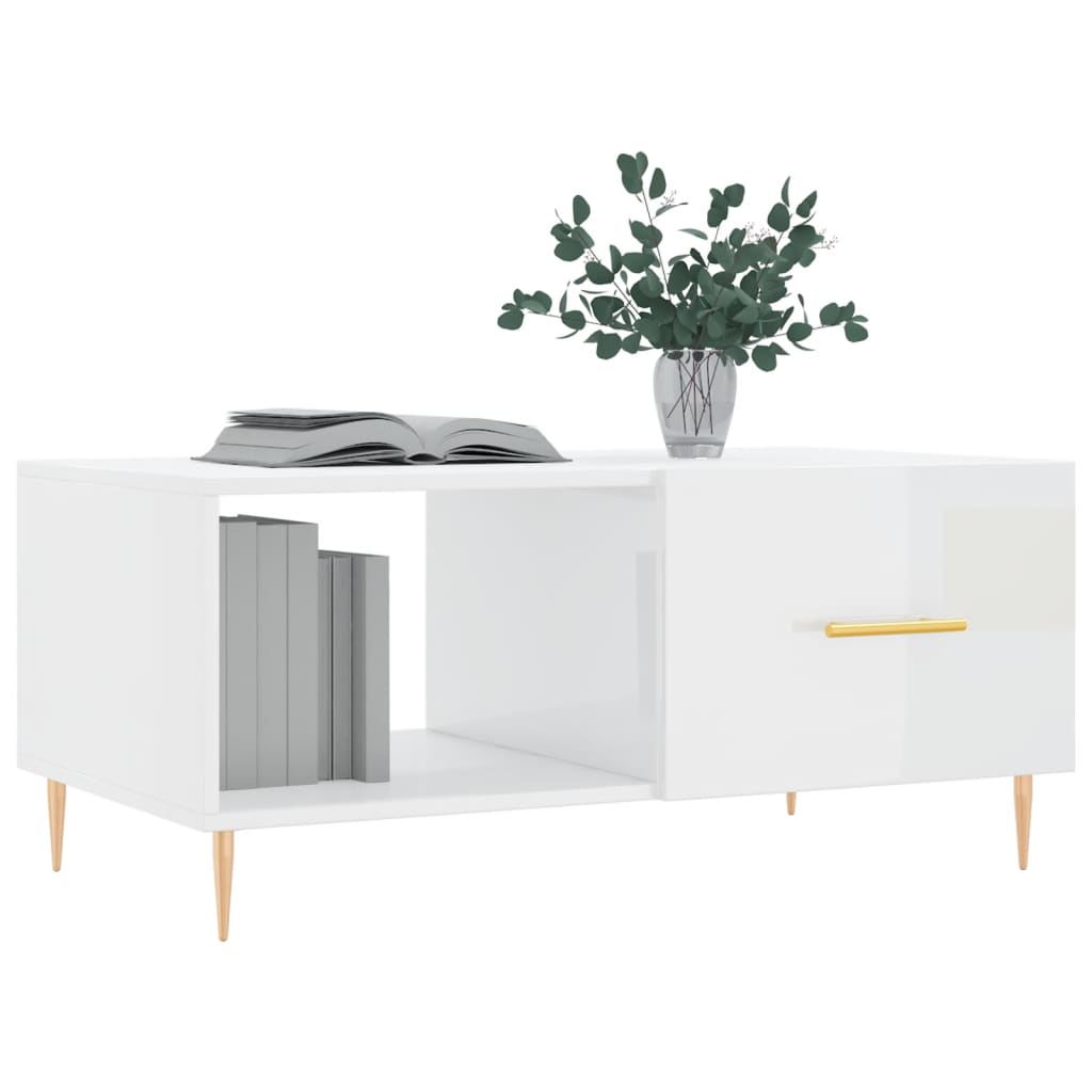 vidaXL Salontafel 90x50x40 cm bewerkt hout hoogglans wit afbeelding