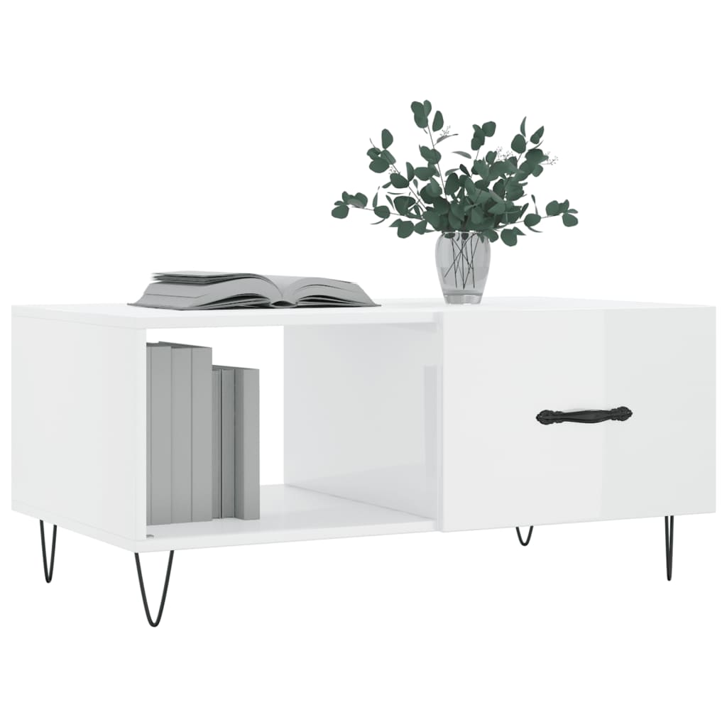 vidaXL Salontafel 90x50x40 cm bewerkt hout hoogglans wit afbeelding