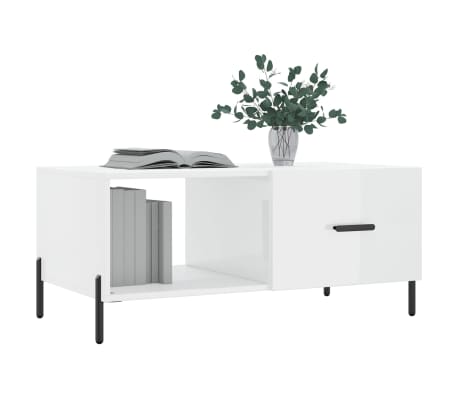 vidaXL Table basse Blanc brillant 90x50x40 cm Bois d'ing&eacute;nierie
