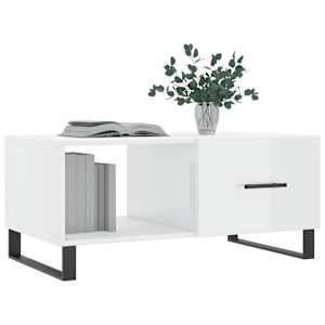 Konferenční stolek lesklý bílý 90 x 50 x 40 cm kompozitní dřevo - obrázek 3