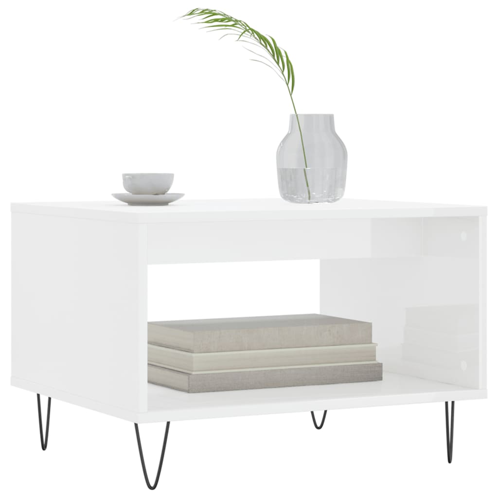 vidaXL Table basse Blanc brillant 60x50x40 cm Bois d'ingénierie