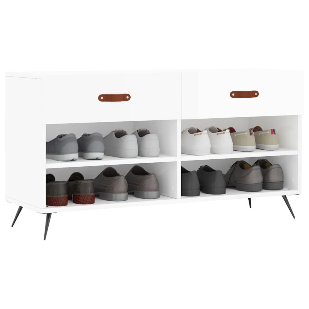 vidaXL Schoenenbank 102x35x55 cm bewerkt hout hoogglans wit afbeelding
