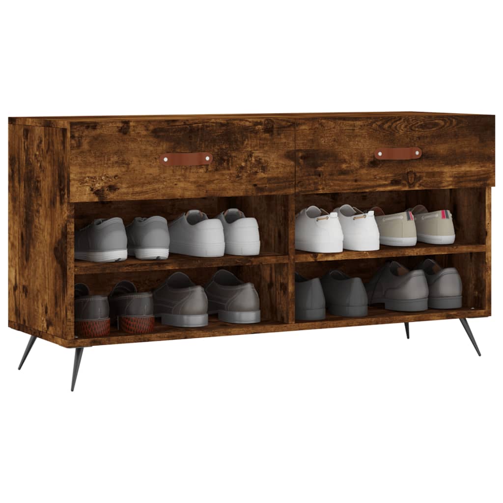 vidaXL Schoenenbank 102x35x55 cm bewerkt hout gerookt eikenkleurig afbeelding