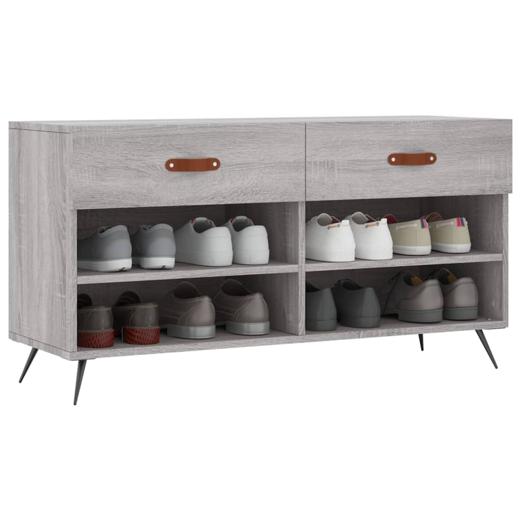 vidaXL Schoenenbank 102x35x55 cm bewerkt hout grijs sonoma eikenkleur afbeelding