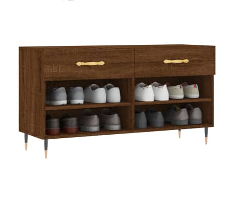 vidaXL Shoe Bench Brown Oak Engineered Wood, Iron 40.2 x 13.8 x 21.7 in