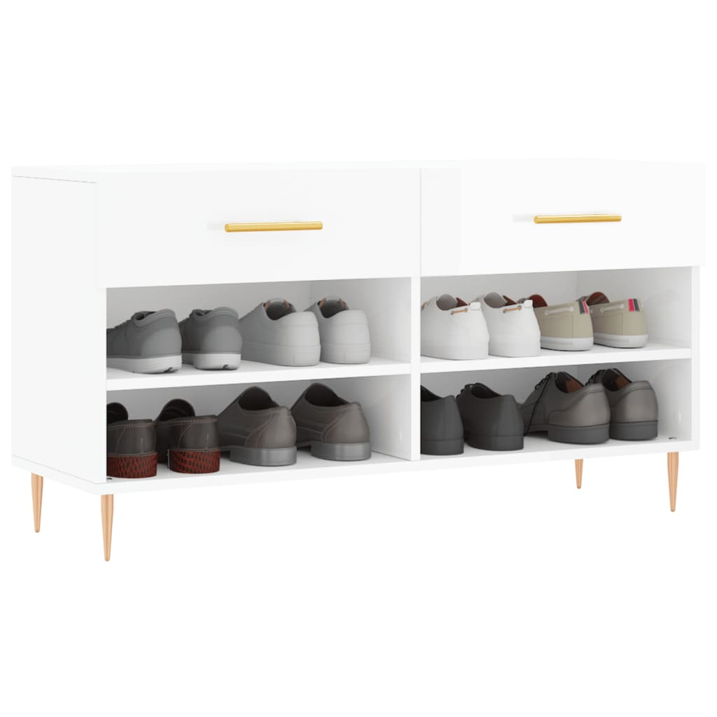 vidaXL Schoenenbank 102x35x55 cm bewerkt hout hoogglans wit afbeelding