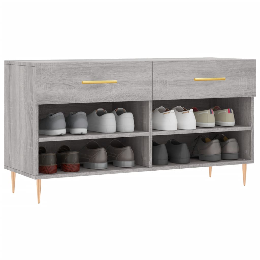 vidaXL Schoenenbank 102x35x55 cm bewerkt hout grijs sonoma eikenkleur afbeelding