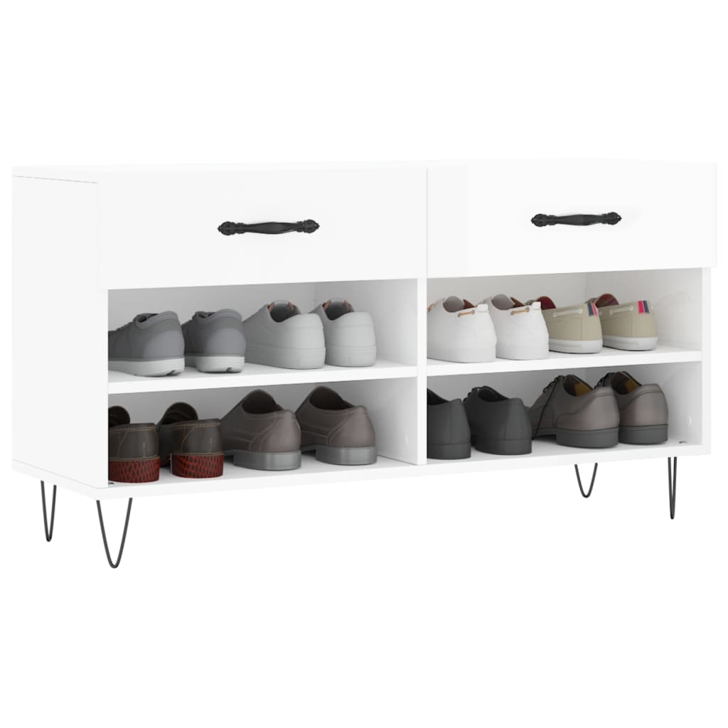 vidaXL Schoenenbank 102x35x55 cm bewerkt hout hoogglans wit afbeelding