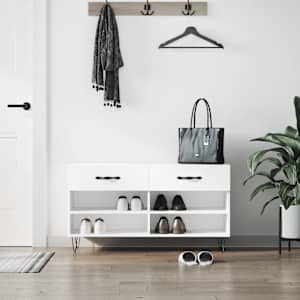 Botník bílý s vysokým leskem 102 x 35 x 55 cm kompozitní dřevo