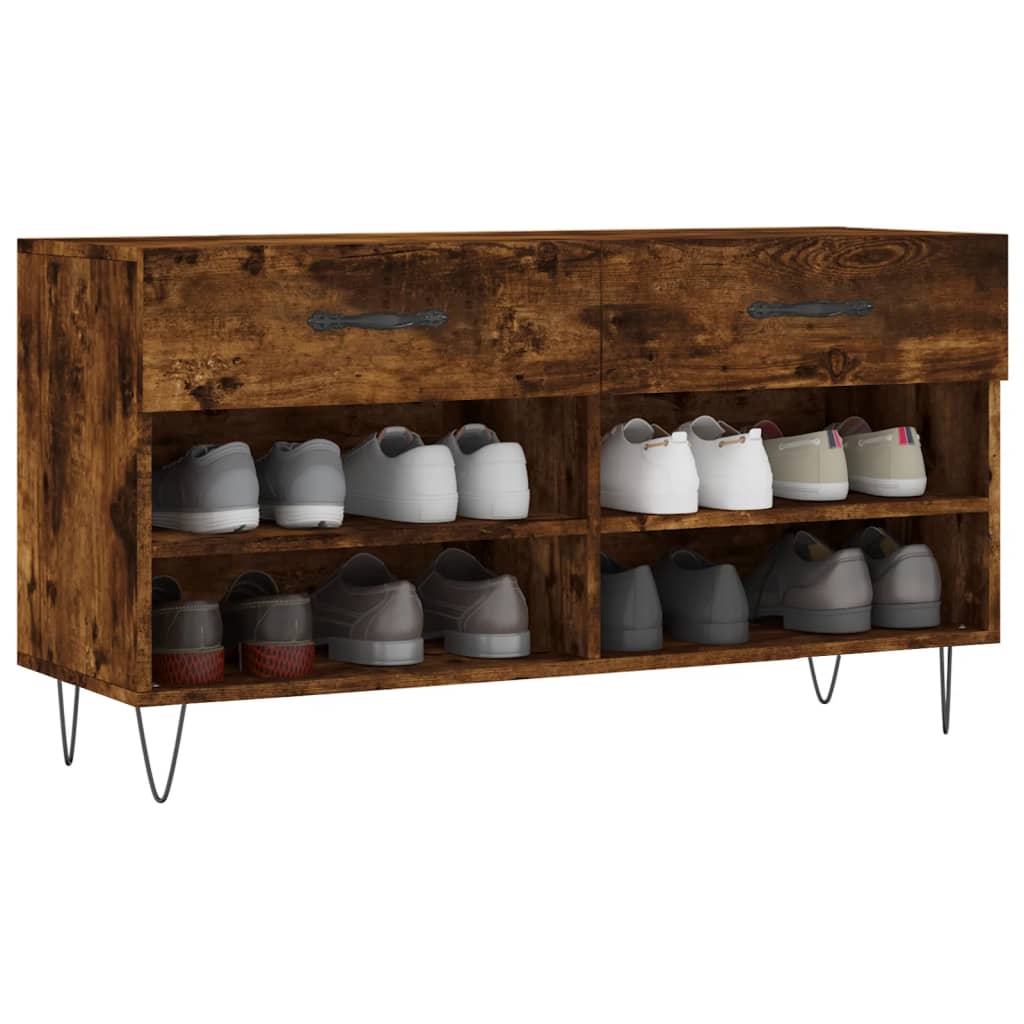 vidaXL füstös tölgy színű szerelt fa cipőpolc 102x35x55 cm
