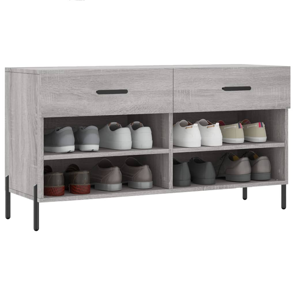 vidaXL Schoenenbank 102x35x55 cm bewerkt hout grijs sonoma eikenkleur afbeelding