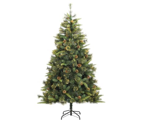 vidaXL Kunstkerstboom met scharnieren en dennenappels 210 cm