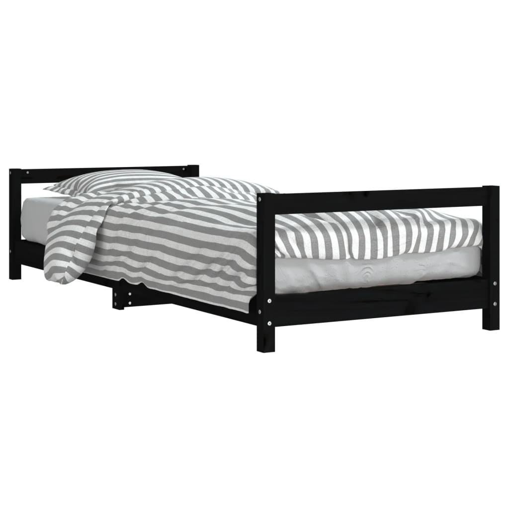 Cadru de pat pentru copii, negru, 80×200 cm, lemn masiv de pin