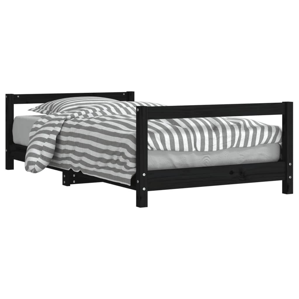 Cadru de pat pentru copii, negru, 80×160 cm, lemn masiv de pin