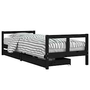 vidaXL lastevoodi raam sahtlitega, must, 80 x 200 cm, m&auml;nnipuit