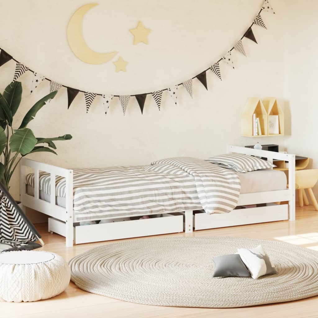 vidaXL Cadru de pat cu sertare de copii, alb, 90x200 cm lemn masiv pin