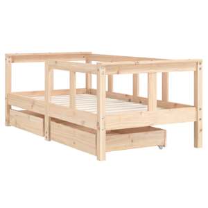 vidaXL bērnu gultas rāmis ar atvilktnēm, 70x140 cm, priedes masīvkoks