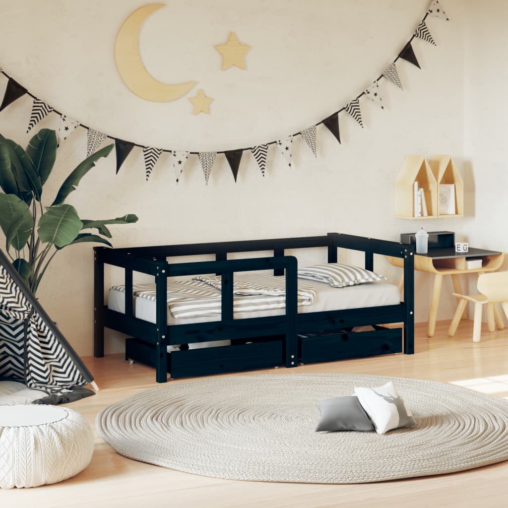 Okvir za dječji krevet s ladicama crni 70 x 140 cm od borovine Kreveti za djecu i bebe Naručite namještaj na deko.hr