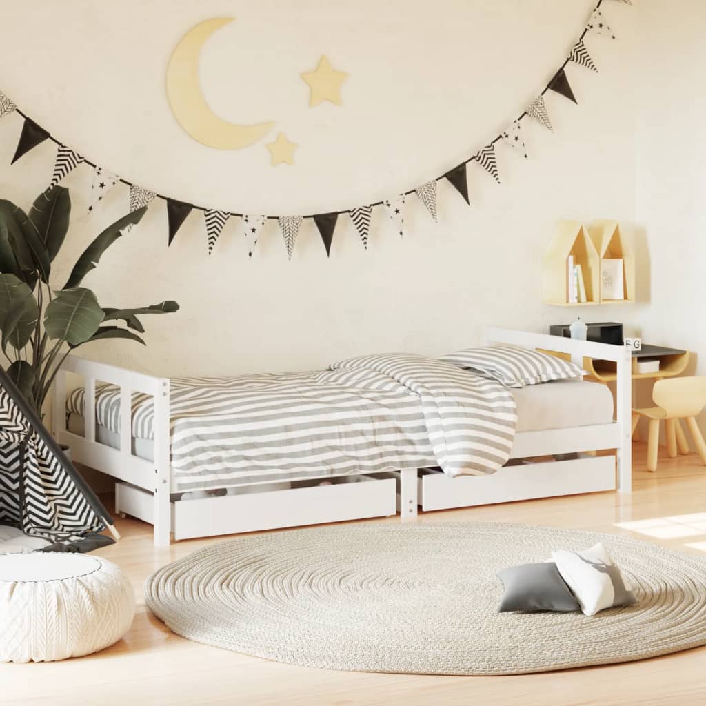 Okvir za dječji krevet s ladicama bijeli 90×190 cm od borovine Kreveti za djecu i bebe Naručite namještaj na deko.hr