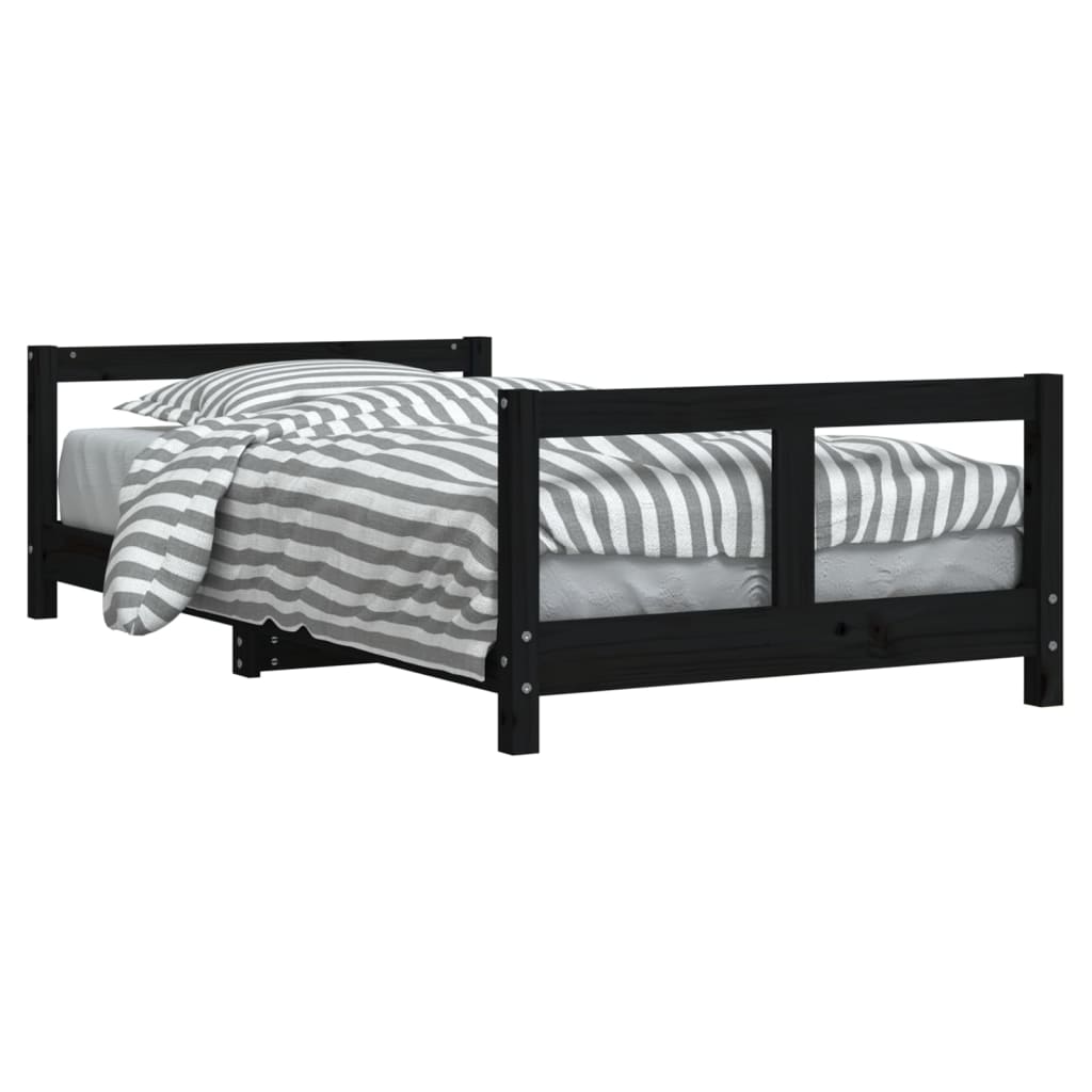 Cadru de pat pentru copii, negru, 80×160 cm, lemn masiv de pin