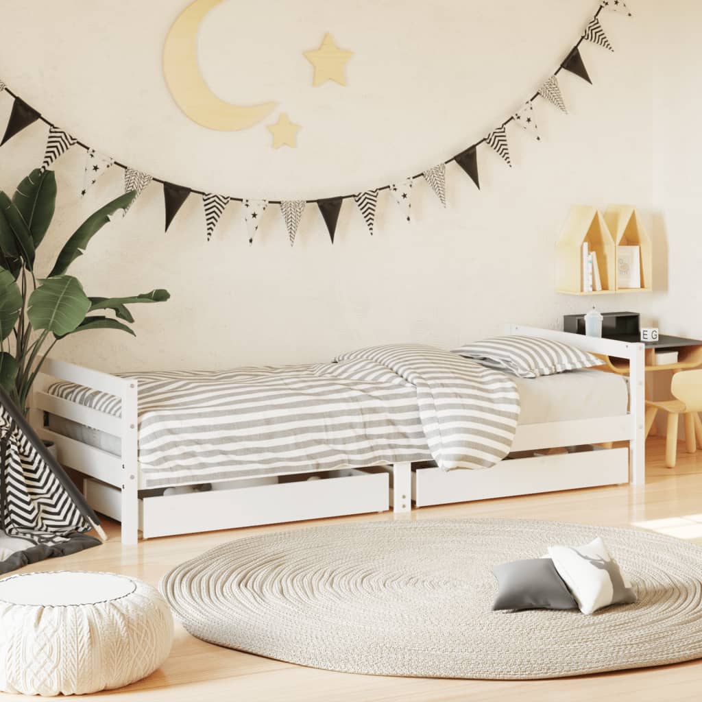 Kinderbett mit Schubladen Weiß 90×200 cm Massivholz Kiefer kaufen