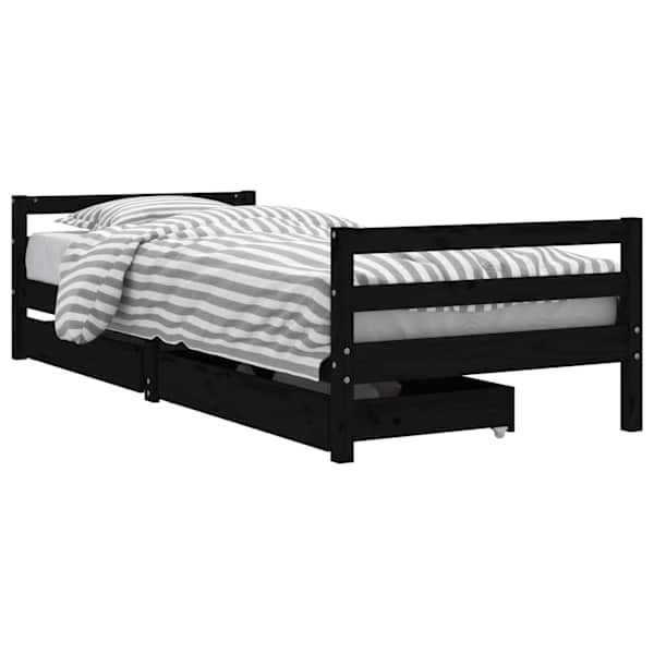 vidaXL lastevoodi raam sahtlitega, must, 90 x 200 cm, m&auml;nnipuit