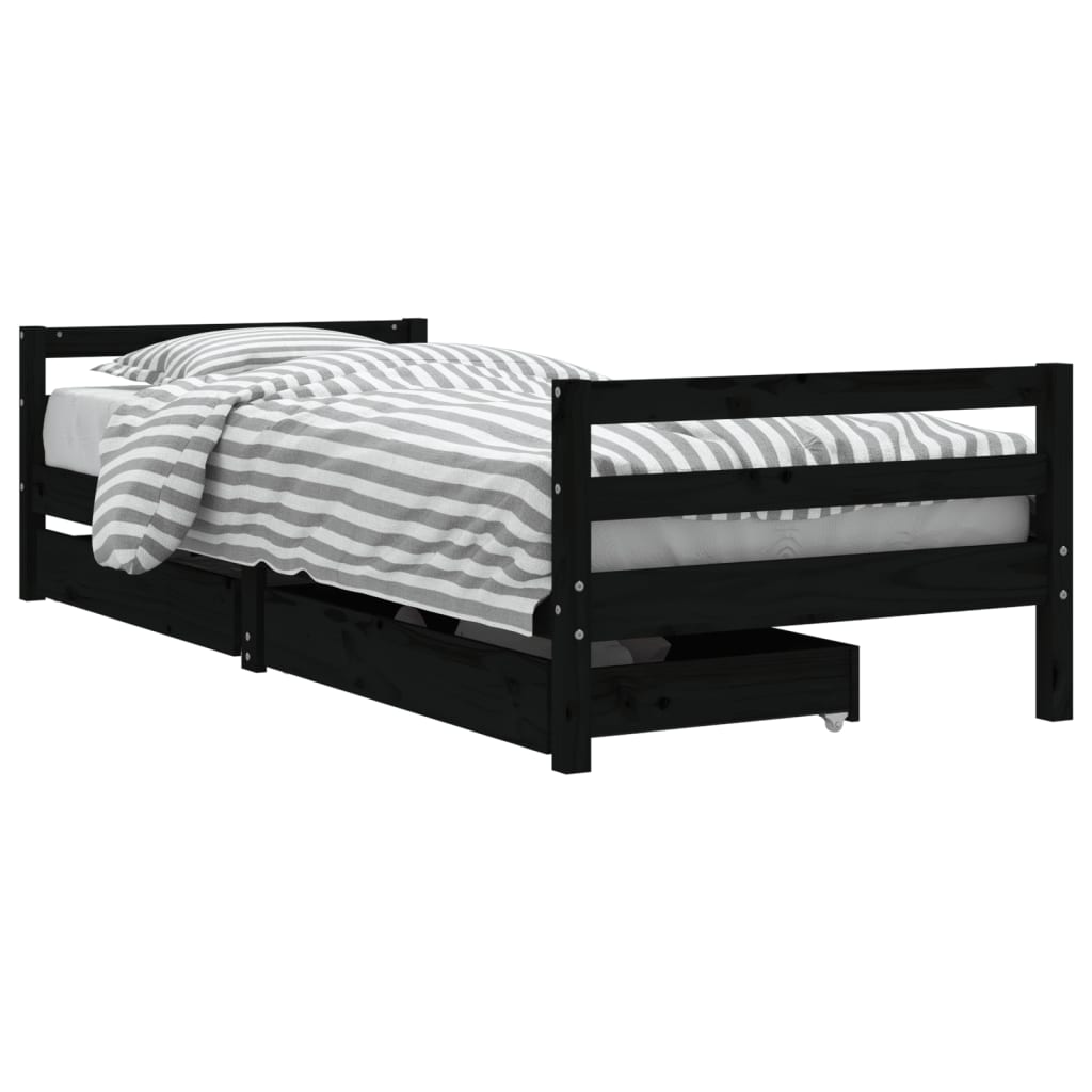 vidaXL Kinderbedframe met lades 90x200 cm massief grenenhout zwart