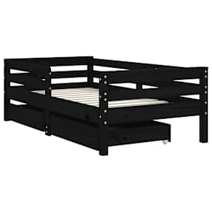 vidaXL Kids Bed Frame with Drawers Black 70x140 cm Solid Wood Pine