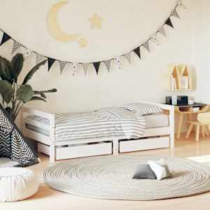 Otroški posteljni okvir s predali bel 80x160 cm trdna borovina