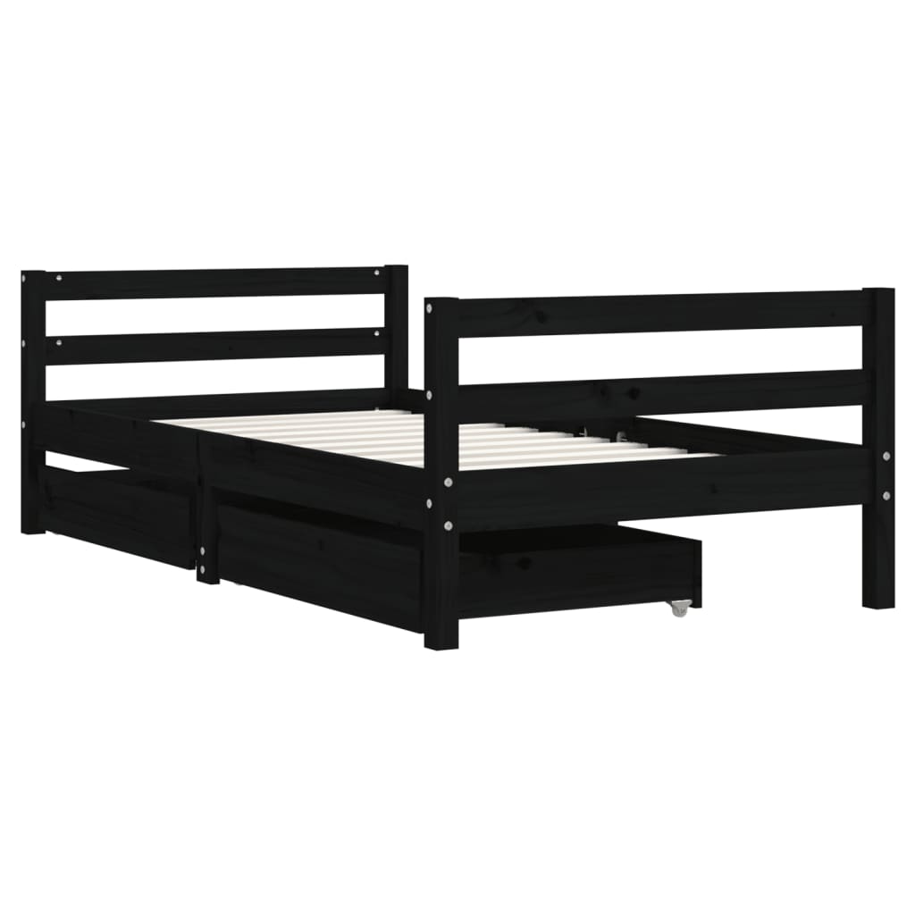 vidaXL Kinderbedframe met lades 80x160 cm massief grenenhout zwart afbeelding