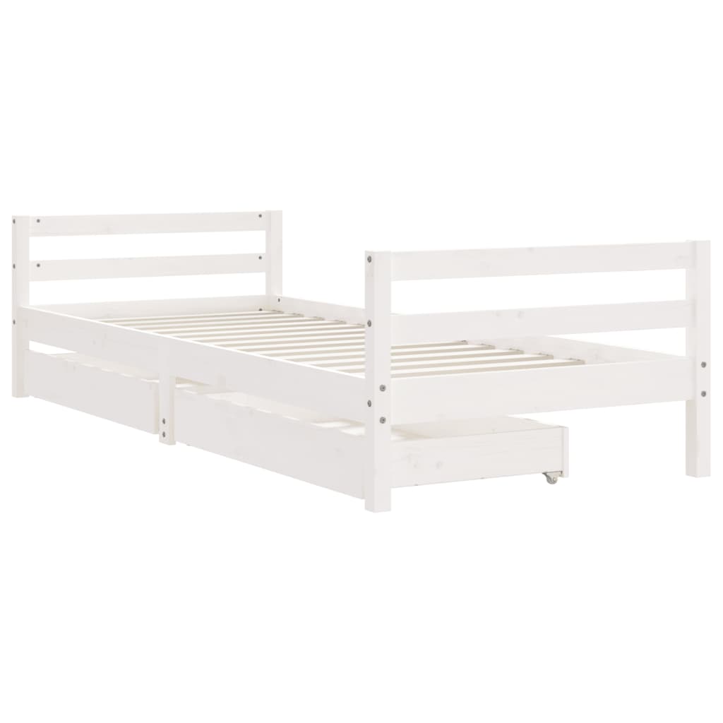 vidaXL fehér tömör fenyőfa gyerekágy keret fiókkal 90x190 cm