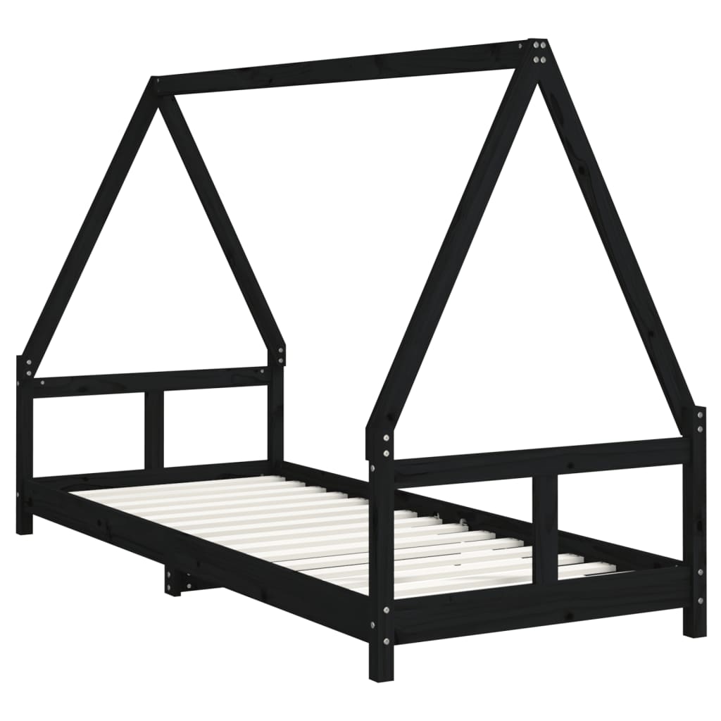 vidaXL fekete tömör fenyőfa gyerekágykeret 80 x 200 cm