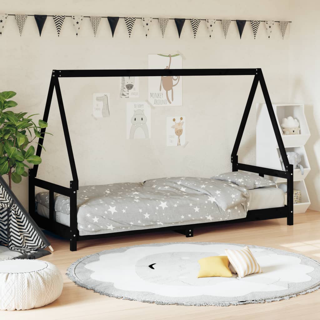 vidaXL Cadre de lit pour enfants noir 80x200 cm bois de pin massif
