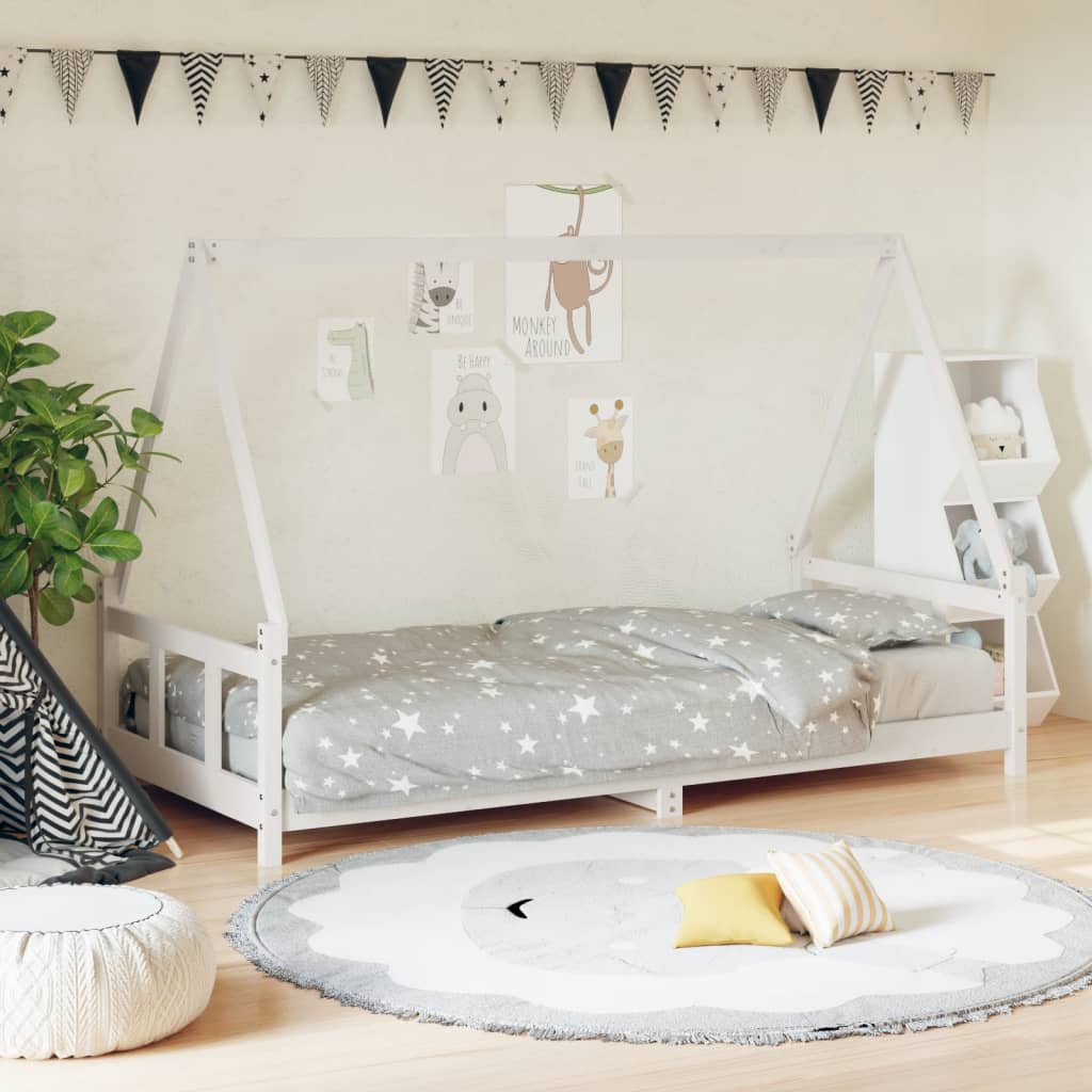 Kinderbett Weiß 90×200 cm Massivholz Kiefer