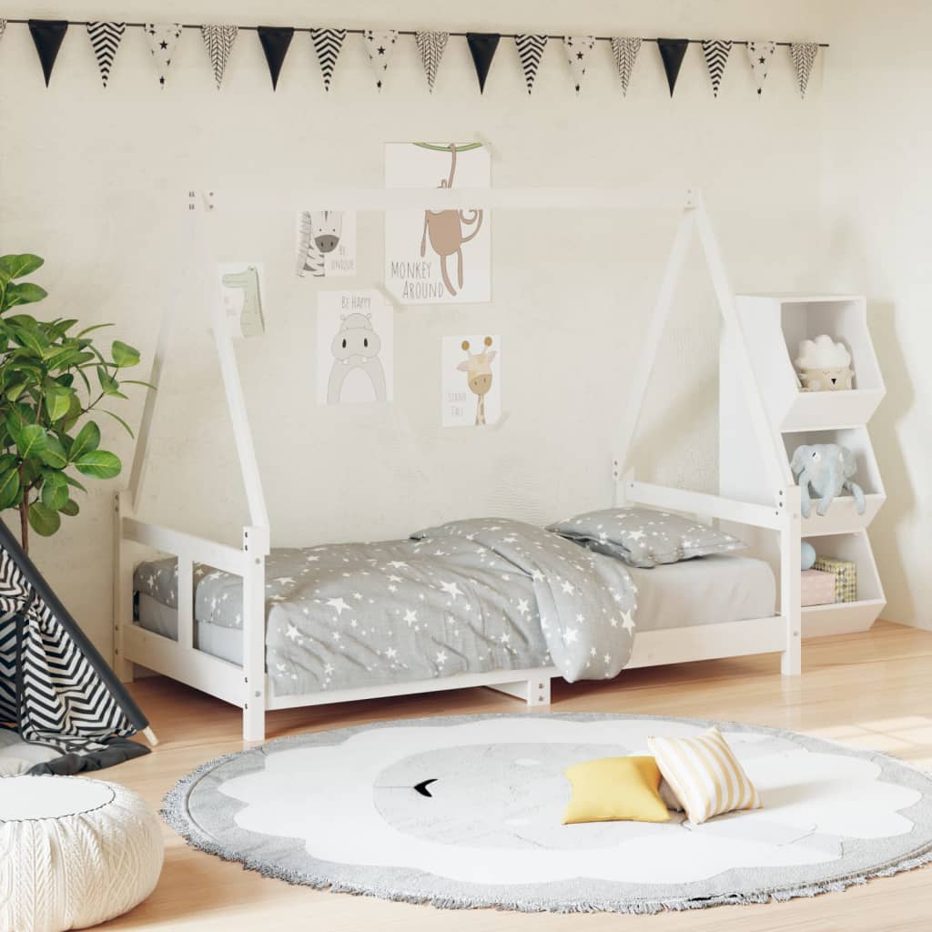 Kinderbett Weiß 80×160 cm Massivholz Kiefer