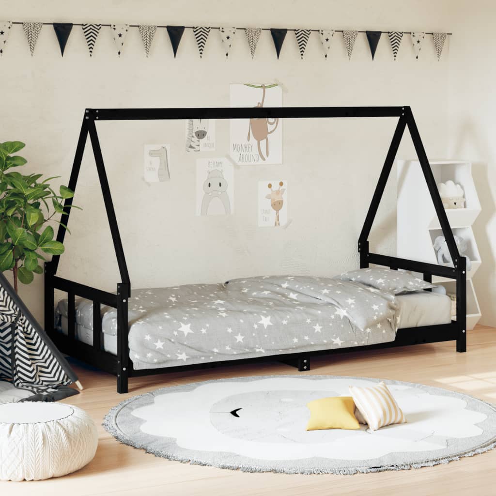Okvir za dječji krevet crni 90 x 190 cm od masivne borovine Kreveti za djecu i bebe Naručite namještaj na deko.hr