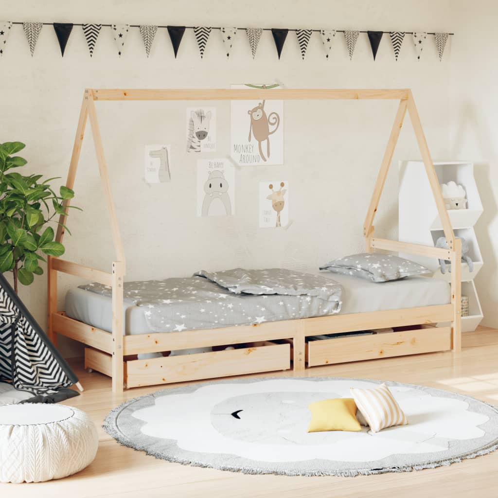 Dětská postel se zásuvkami 80 x 200 cm masivní borové dřevo
