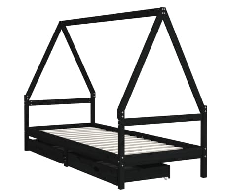 vidaXL Cadre de lit enfant tiroirs noir 80x200 cm bois de pin massif