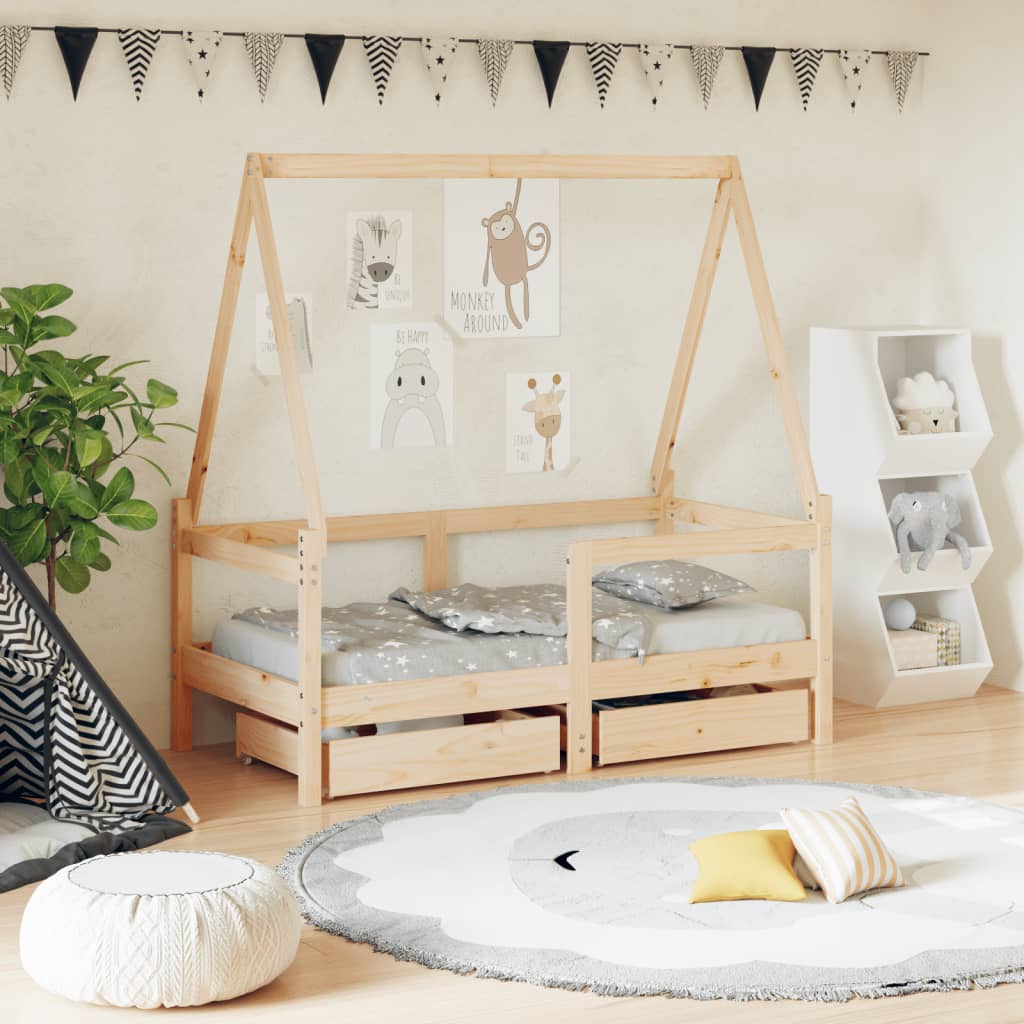 Okvir za dječji krevet s ladicama 70×140 cm od masivne borovine Kreveti za djecu i bebe Naručite namještaj na deko.hr