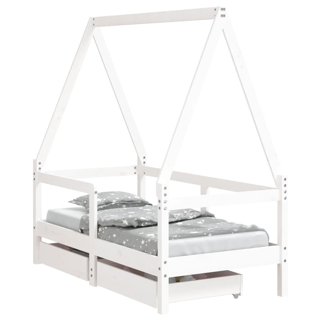 vidaXL Kinderbedframe met lades 70x140 cm massief grenenhout wit