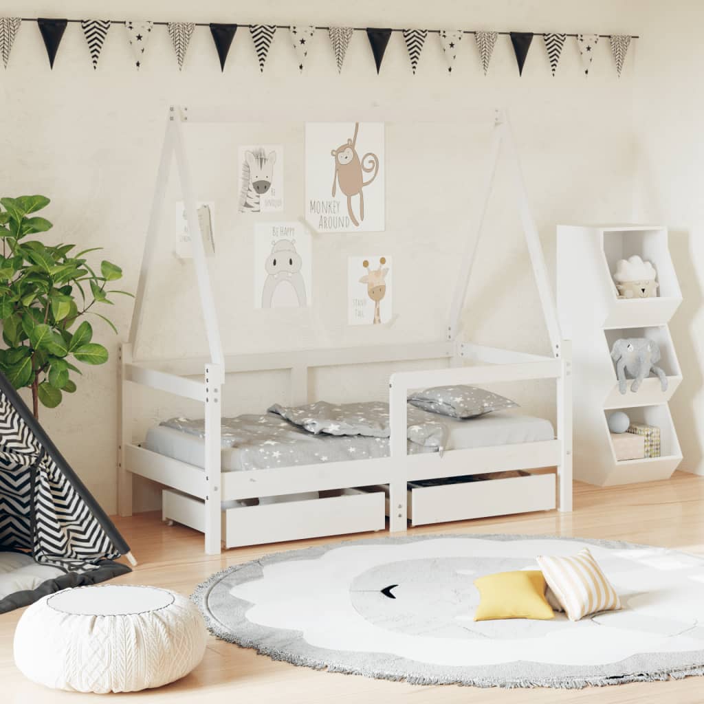Okvir za dječji krevet s ladicama bijeli 70×140 cm od borovine Kreveti za djecu i bebe Naručite namještaj na deko.hr