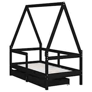 vidaXL Cadre de lit enfant avec tiroirs noir 70x140 cm bois pin massif
