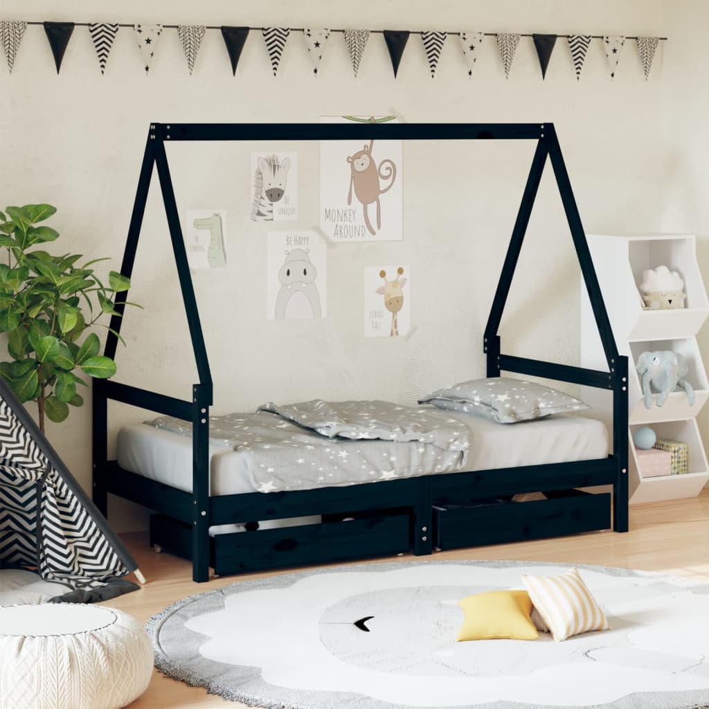 Dětská postel se zásuvkami černá 80x160 cm masivní borové dřevo