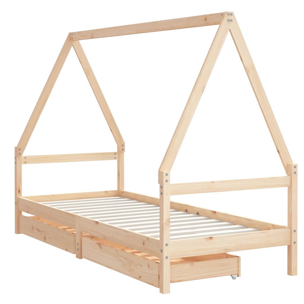 vidaXL Lasten sängynrunko laatikoilla 90x190 cm täysi mänty