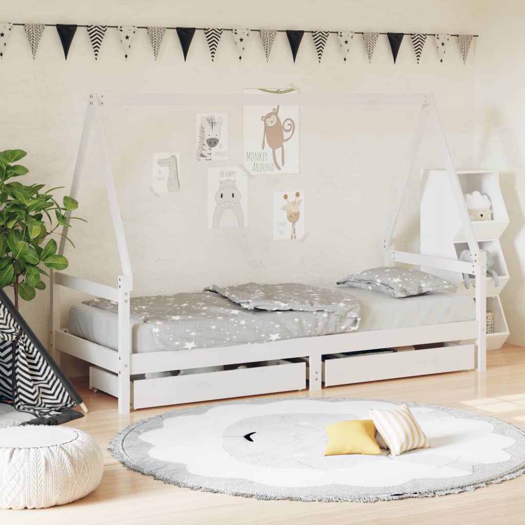 Okvir za dječji krevet s ladicama bijeli 90×190 cm od borovine Kreveti za djecu i bebe Naručite namještaj na deko.hr