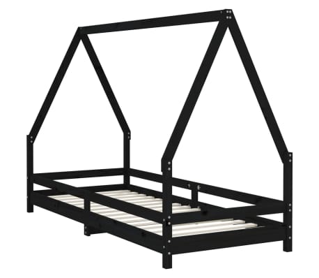 vidaXL Cadre de lit pour enfants noir 80x200 cm bois de pin massif