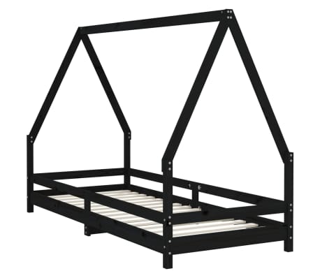vidaXL Kids Bed Frame Black 90x200 cm Solid Wood Pine